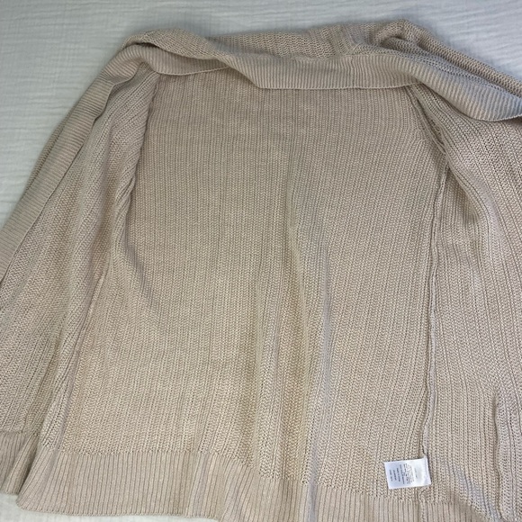 Talbots Linen Open Cardigan Long Sleeve Sweater Pockets Tan Cream Office Medium - Picture 10 of 15